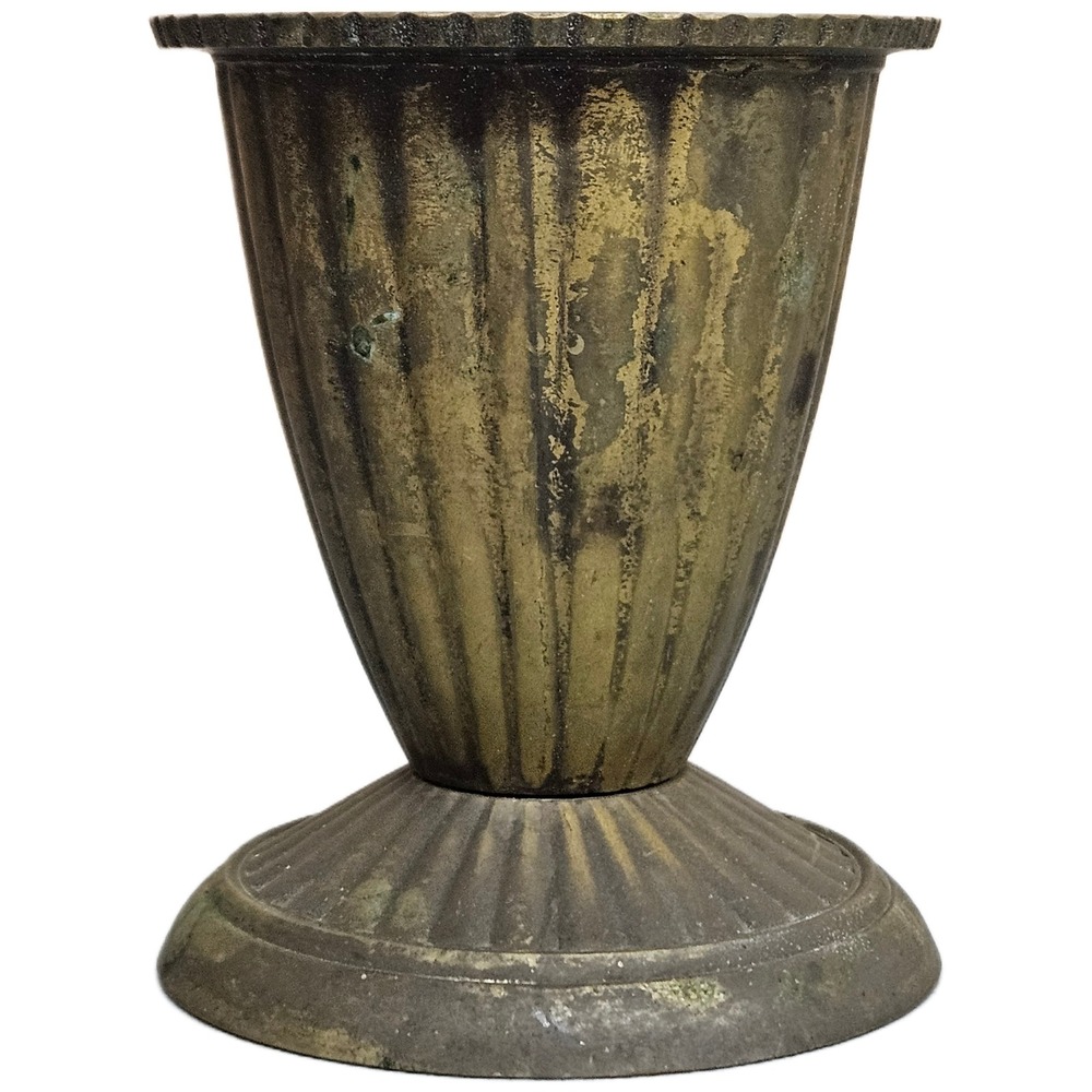 4" Vtg Brass‎ Aged Patina Ribbed Fluted Pedestal Vase Made in India Mid Century